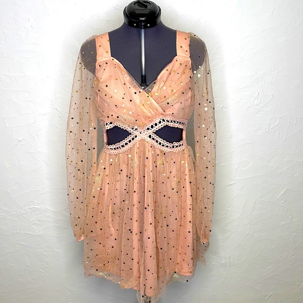 Double Crazy Blush Pink with Gold Embellishments Party Dress
